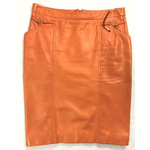Auc Gucci Logo Napa Leather Pencil Skirt IT 40 - Picture 3 of 8